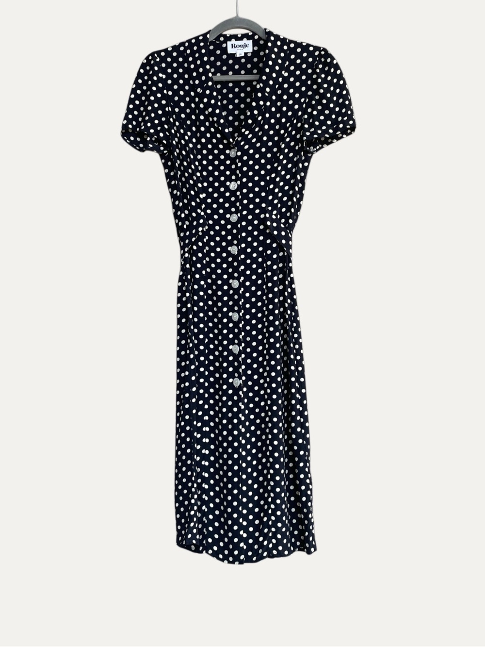 ROUJE Black & White Polka Dot Printed Retro Button Down Marin Midi Dress 36, 2/4 - Picture 5 of 17